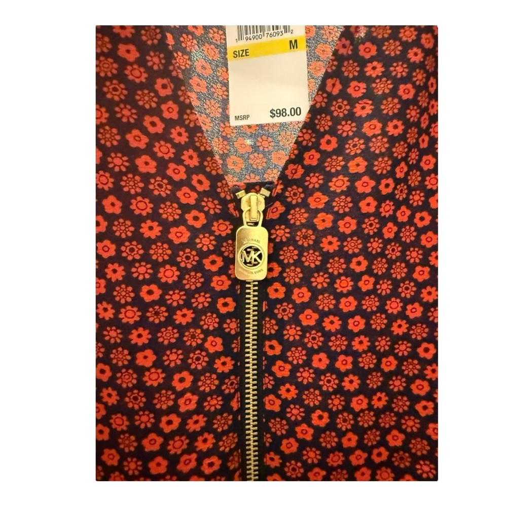 Micheal Kors NWT Flower Pattern Zip Up Top Medium